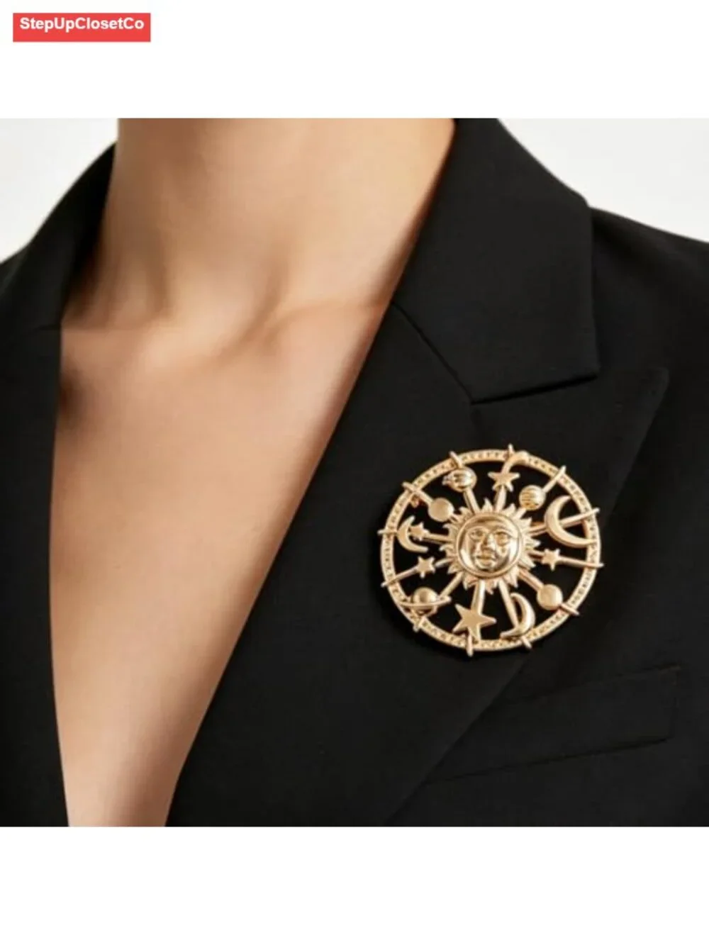 Vintage Moon Sun Brooch Pin Chunky Star Bohemian Statement
